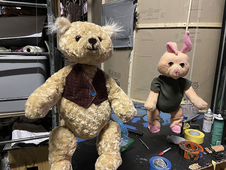 A photo of a closer look of Winnie the Pooh and Piglet in the Columbia Marionette Theatre.