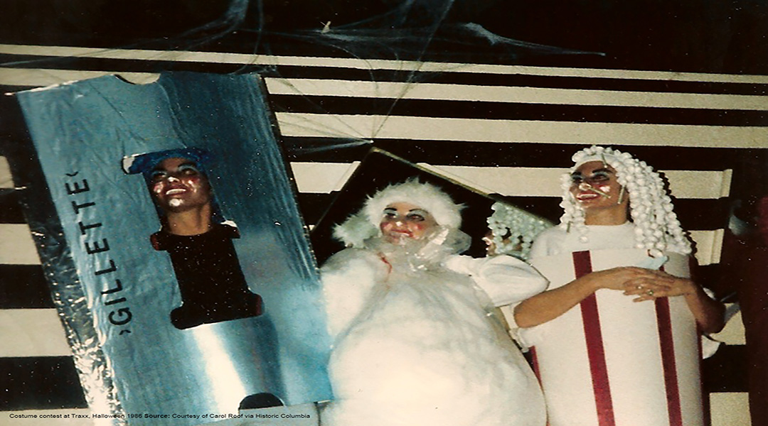 Participants of a Halloween costume contest at Traxx in 1986