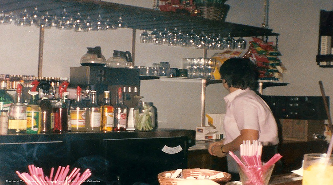 the bar at Traxx, a lesbian bar in Columbia in the 80s and 90s