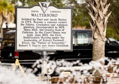 A sign explaining some history of the town of Walterboro.