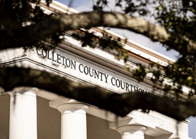 Colleton County Courthouse photographically framed by a tree.