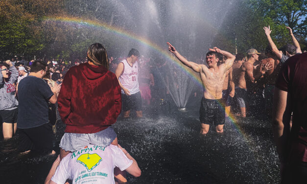 A fountain pool party: USC students celebrate a perfect season!